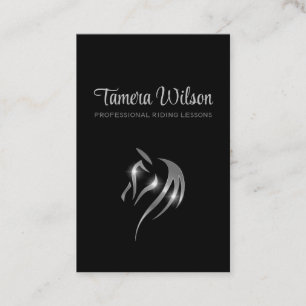 Luxury Equestrian Horse Training Silver Black Business Card