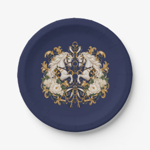 Luxury Equestrian White Horses Paper Plate