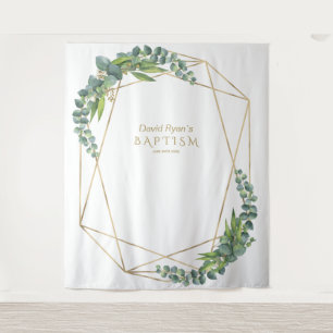 Luxury Eucalyptus Bloom Gold Frame Baptism Prop Tapestry