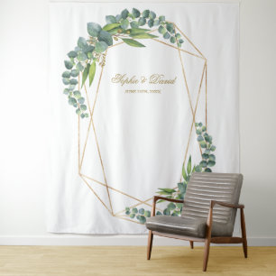 Luxury Eucalyptus Bloom Gold Frame Wedding Prop Tapestry