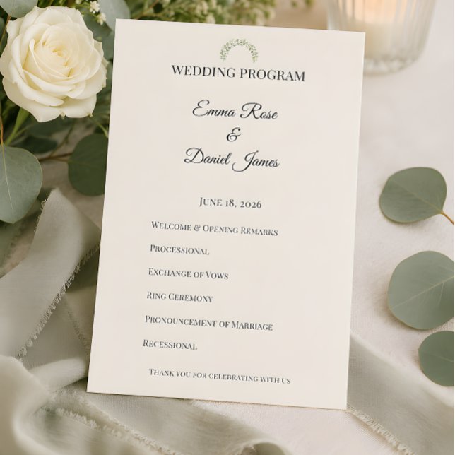 Luxury Eucalyptus Greenery Wedding Programme (Eucalyptus themed wedding program card)