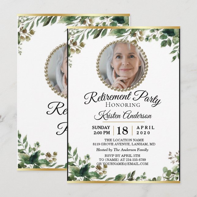 Luxury Eucalyptus Retirement Party Invitation (Front/Back)