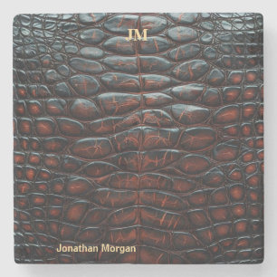Luxury Executive Monogram Premium Leather Stone Coaster