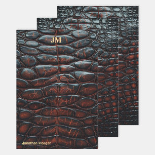 Luxury Executive Monogram Premium Leather Wrapping Paper Sheet