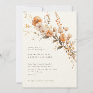 Luxury Fall Brown & Tan Wildflowers Wedding Invitation