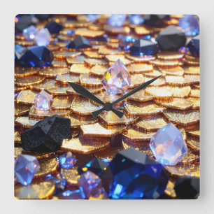 Luxury Fantasy Gemstone Abstract  Square Wall Clock