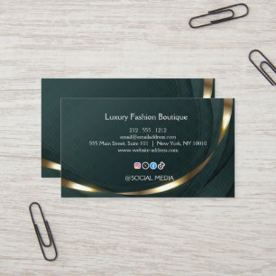 Luxury Fashion Boutique Dark Green Gold Business Card