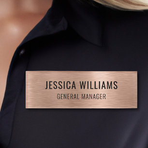 Luxury Faux Brushed Rose Gold Professional Modern Name Tag