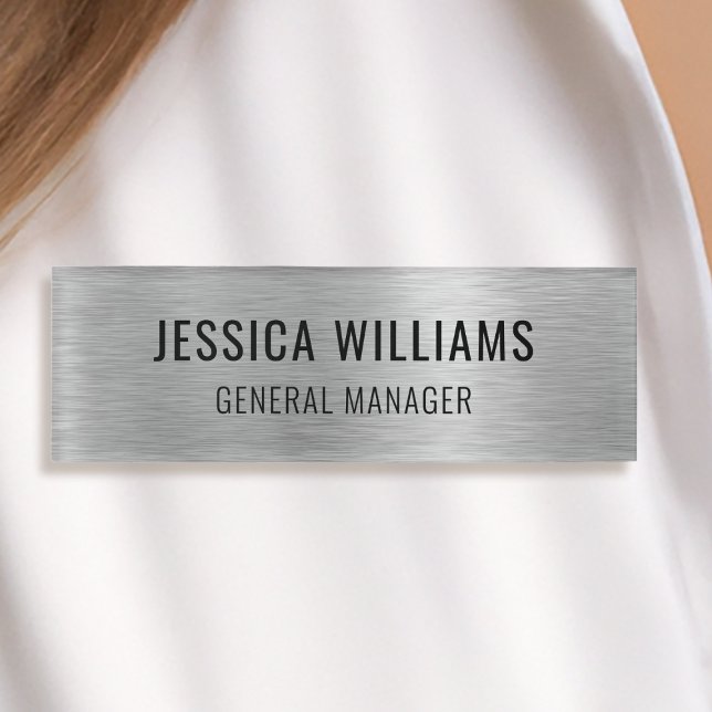 Luxury Faux Brushed Silver Professional Modern Name Tag (Creator Uploaded)
