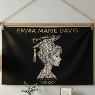Luxury Faux Diamond Glitter Graduation Banner