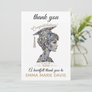 Luxury Faux Diamond Glitter Graduation Thank You Card