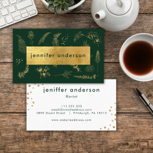 Luxury Faux Gold Floral Dark Green Professional Business Card