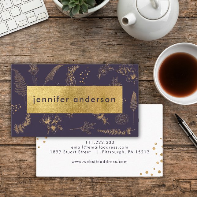 Luxury Faux Gold Floral Purple Professional  Business Card (Creator Uploaded)