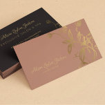 Luxury faux gold foil dusty rose beauty salon business card<br><div class="desc">Dusty pink blush and gold elegant business card with a botanical golden branch and elegant vintage exclusive looking calligraphy script on the front side and plain dark maroon brown (changeable colour) with gold flourishes on the reverse. Suitable for personal branding specialists, fashion and home interior designers, artists, painters, boutique owners,...</div>