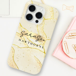 Luxury Faux Gold Foil Monogram Brush Stroke iPhone 15 Pro Case