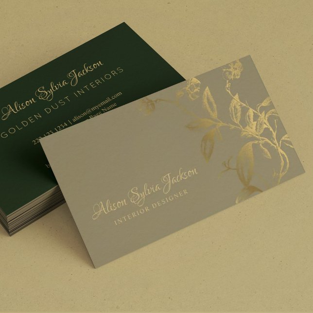 Luxury faux gold foil sage green interior designer business card (Creator Uploaded)