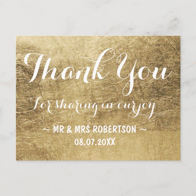 Luxury faux gold leaf thank you postcard (Front)