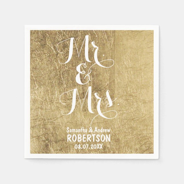 Luxury faux gold leaf wedding napkin (Front)