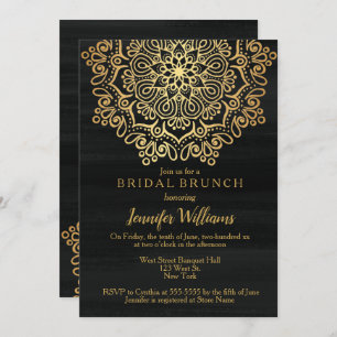 Luxury Faux Gold Mandala Black Bridal Brunch Invitation
