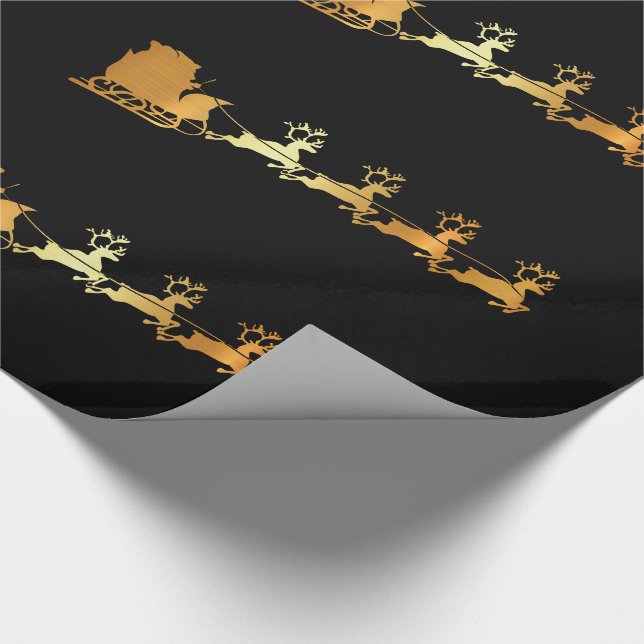 Luxury faux gold Santa on black X-mas  Wrapping Paper (Corner)