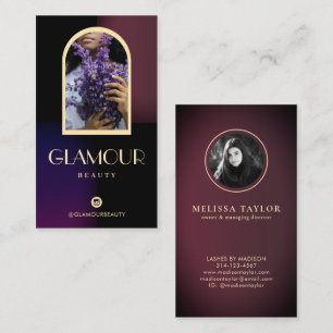 Luxury Faux Gradient Violet and Burgundy 2 Photos Business Card