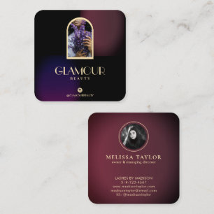 Luxury Faux Gradient Violet and Burgundy 2 Photos Square Business Card