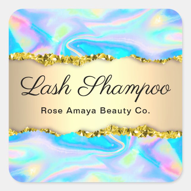 Luxury Faux Holographic And Gold Lash Cleanser Square Sticker (Front)