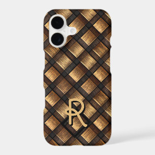 Luxury Faux Leather Basketweave Chic Gold Monogram