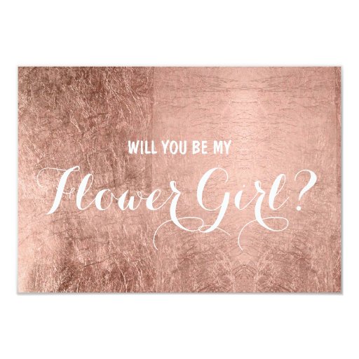 Image of Luxury faux rose gold leaf be my flower girl Invitation