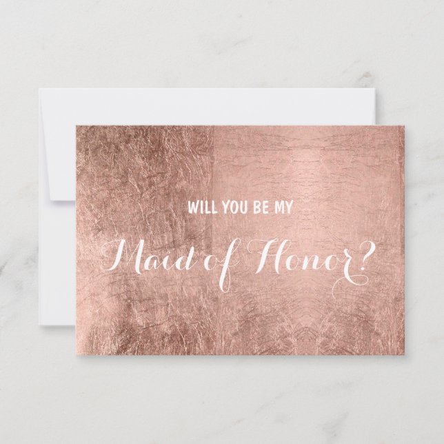 Luxury faux rose gold leaf be my maid of honour invitation (Front)