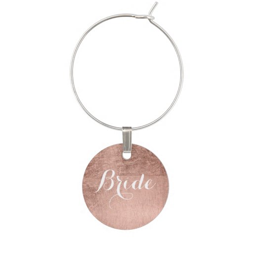 Image of Luxury faux rose gold leaf bride Wine Charm