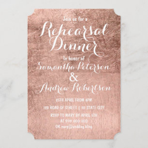 Luxury faux rose gold leaf rehearsal dinner invitation