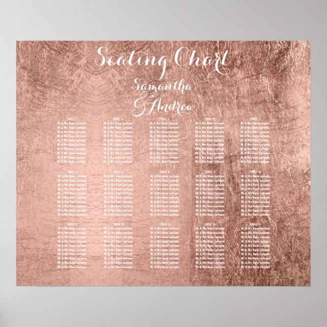 Luxury faux rose gold leaf table seating chart (Front)