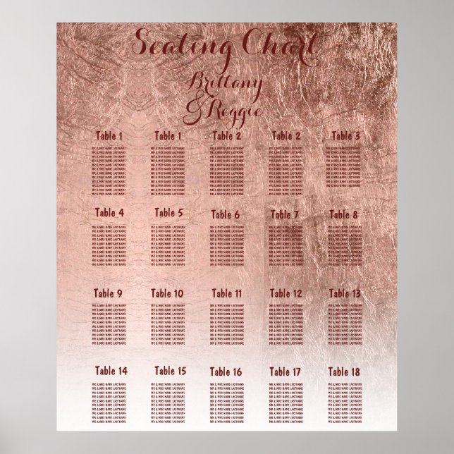 Luxury faux rose gold leaf table seating chart 18 (Front)