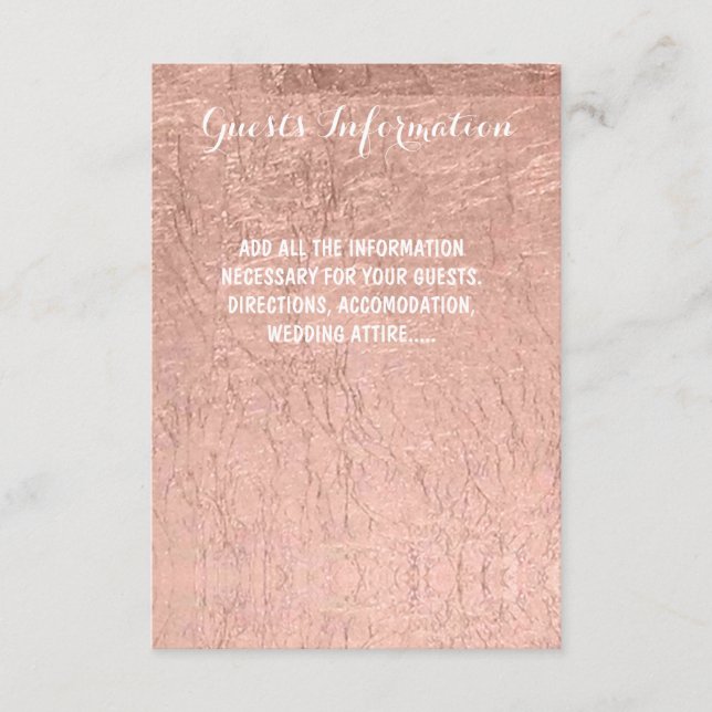 Luxury faux rose gold leaf wedding guest info enclosure card (Front)