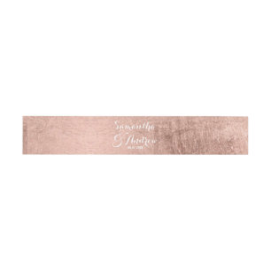 Luxury faux rose gold leaf wedding invitation belly band