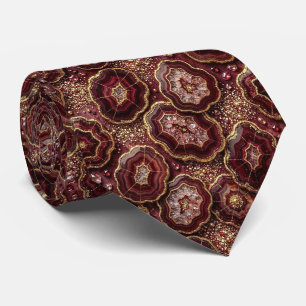 Luxury Faux Silk Burgundy + Gold Geode Neck Tie