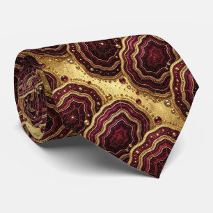 Luxury Faux Silk Burgundy + Gold Geode Neck Tie