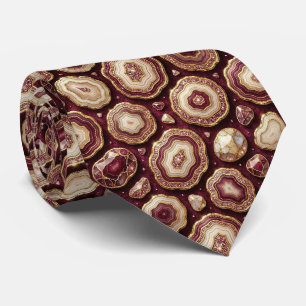 Luxury Faux Silk Burgundy + Gold Geode Neck Tie