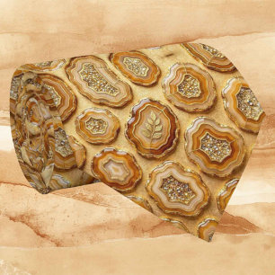 Luxury Faux Silk Camel + Gold Geode Neck Tie