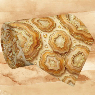 Luxury Faux Silk Camel + Gold Geode Neck Tie