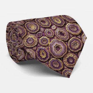 Luxury Faux Silk Deep Plum + Gold Geode Neck Tie