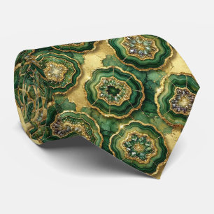 Luxury Faux Silk Green + Gold Geode Tie