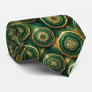 Luxury Faux Silk Green + Gold Geode Tie