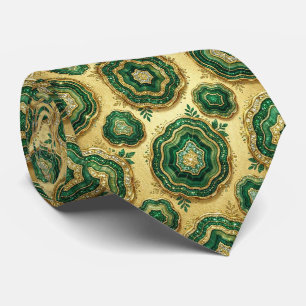 Luxury Faux Silk Green + Gold Geode Tie