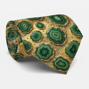 Luxury Faux Silk Green + Gold Geode Tie