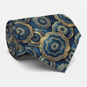 Luxury Faux Silk Navy Blue + Gold Geode Neck Tie
