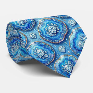 Luxury Faux Silk Ocean Blue Geode Neck Tie