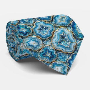 Luxury Faux Silk Ocean Blue Geode Neck Tie