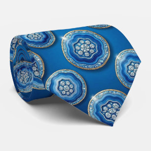 Luxury Faux Silk Ocean Blue Geode Neck Tie